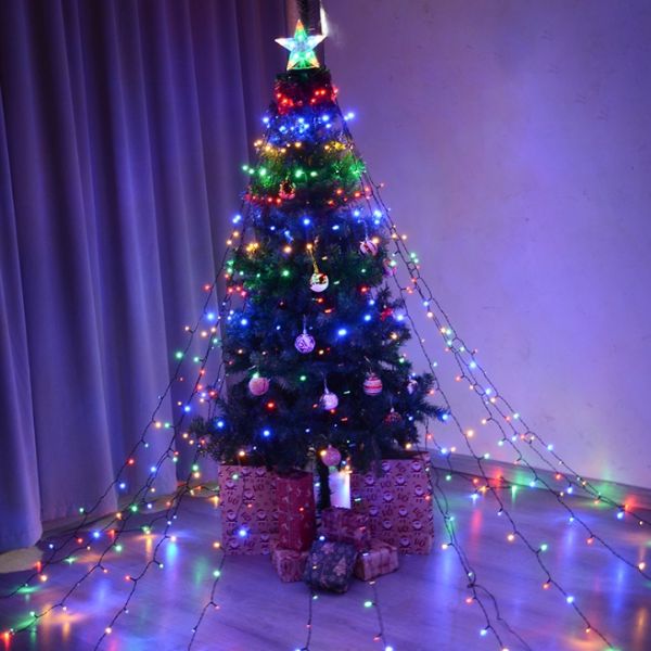 Christmas Tree Waterfall Light Arrangement with twinkle star